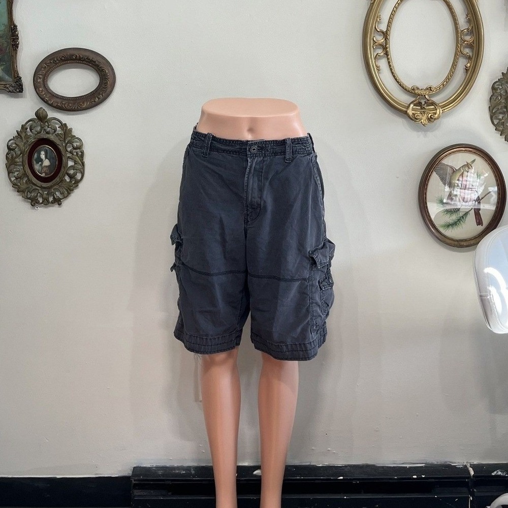 express jort Men's Navy Blue Cotton Twill Y2K Cargo Shorts Size 31